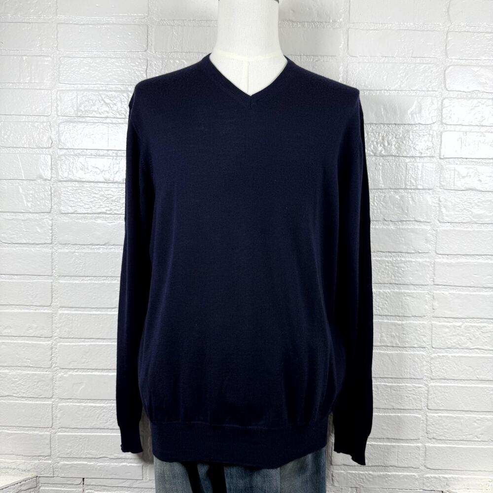 Thomas Pink Sweater Mens XL Navy 100% Merino Wool Knit Minimalist Office Wear